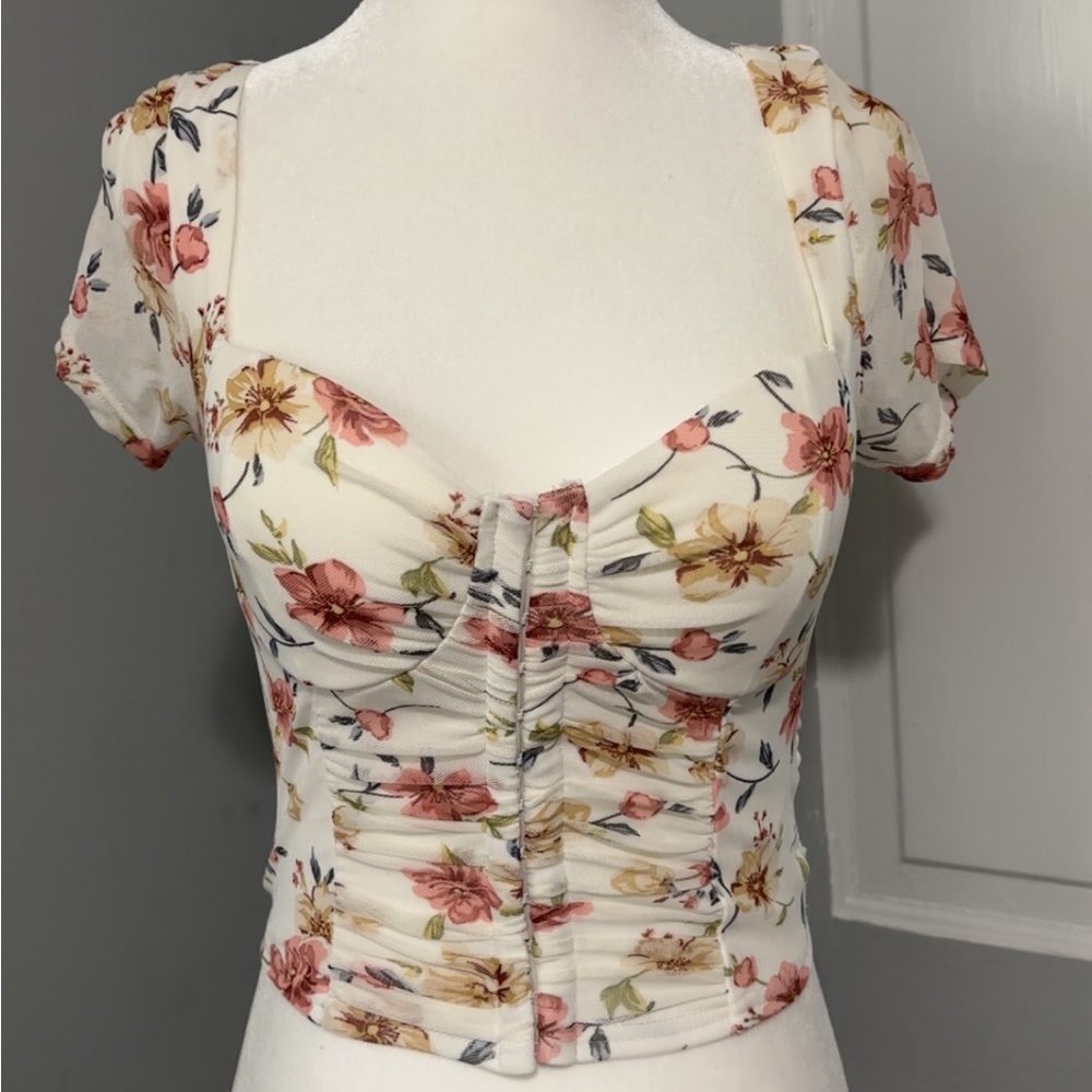Lulu's Floral Ruched Bustier Top